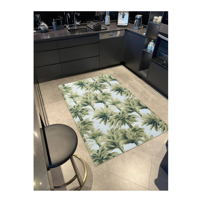 Tapis décoratif moderne vert à motif d'arbre mixte, Runner 4'11" x 9'10" Rug Pad Included