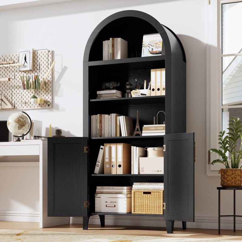 Garde-manger arqué, armoire de rangement à 5 niveaux, tablette ouverte, ferme, salle à manger, noir, Noir