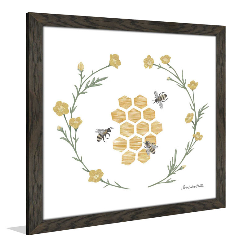 «Happy to Bee Home III», reproduction de dessin, H 31,5 po x l 31,5 po x P 1 po, Cadre chocolat patiné