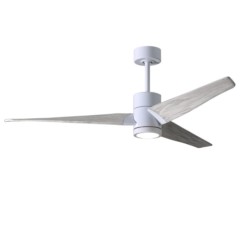 LED Downrod Ceiling Fan, Gloss White, Barn Wood Tone, 52"