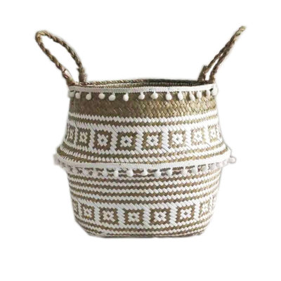Kitchen Or Bedroom Storage Accessories Foldable Handwoven Wicker Storage Baskets Potted Planter Laundry Basket Folding Rattan Hanging Basket Seagrass