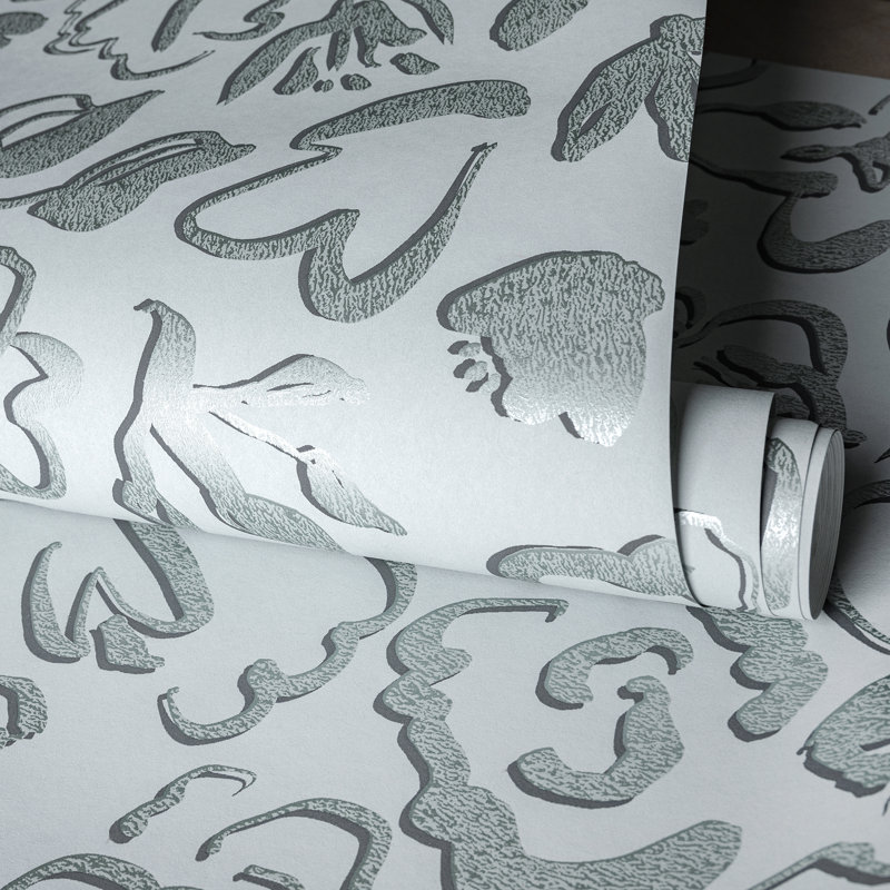 Rouleau de papier peint sel fleur métallique, Gris