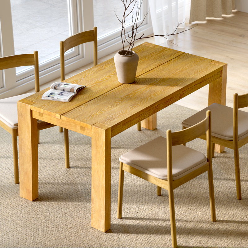 Table de salle à manger extensible en bois massif de 68 à 90 po Asgard avec pieds en bloc et feuilles amovibles