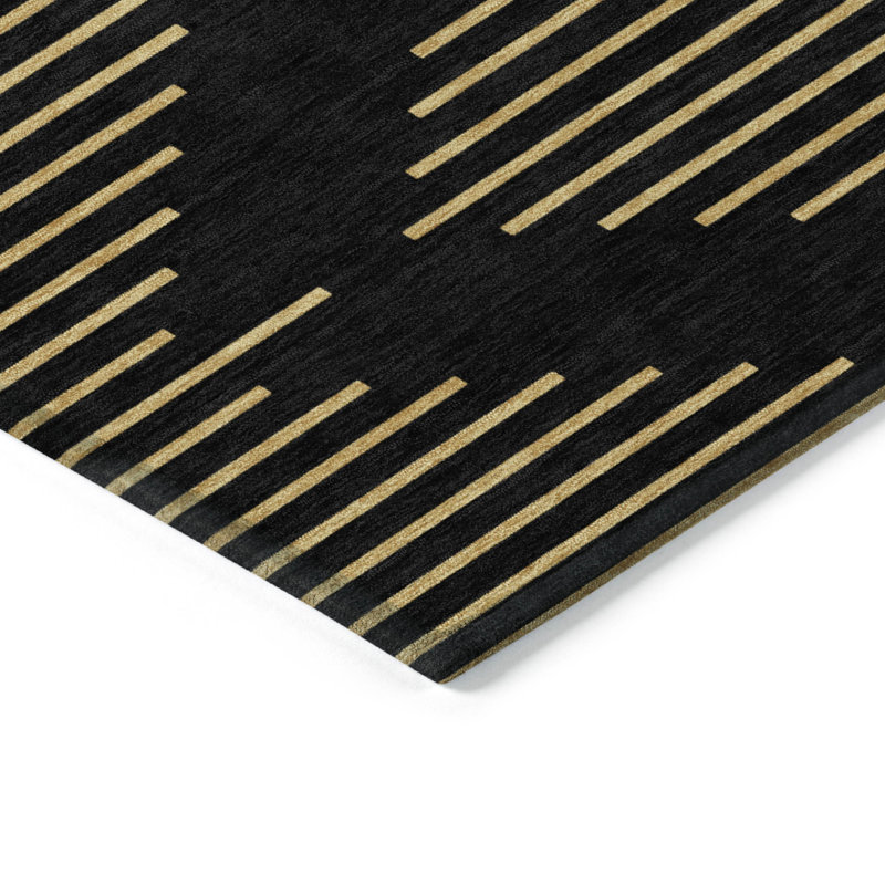 Black Rectangular Machine Washable Synthetic Area Rug