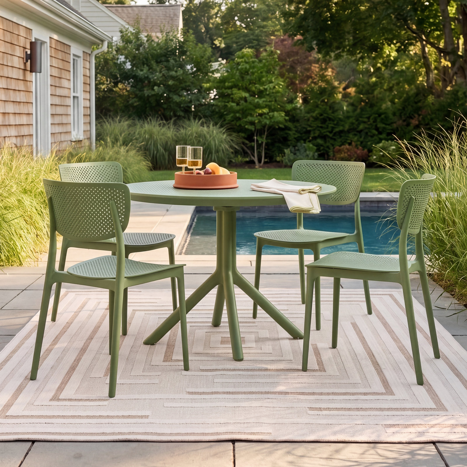 Farrah 41" Patio Dining Set, Olive Green