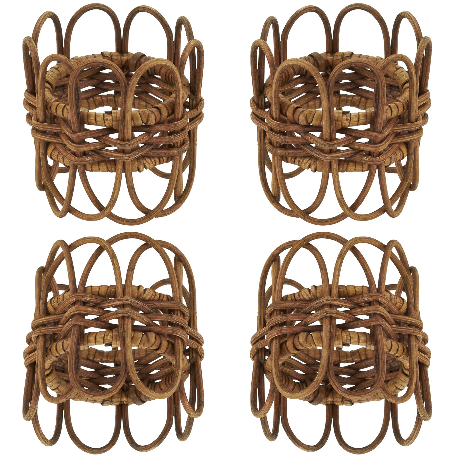 Hughie Rattan Napkin Rings with Twisted Design, Brown