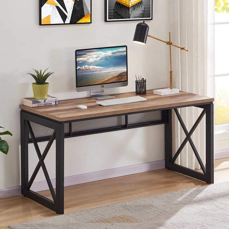 Metal Base Computer Desk, Brown