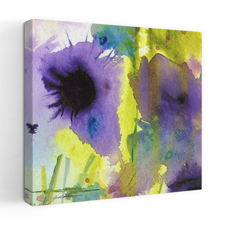 Art contemporain abstrait floral mauve, H 18 po x l 18 po