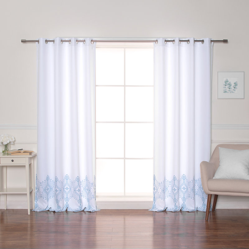 Opaque Geometric Semi-Sheer Thermal Grommet Curtain Panels, Blue