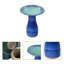 Élégant bain d'oiseaux en céramique pour l'extérieur 20,1 po avec motif de feuilles, glacé bleu-70875320-115818073
