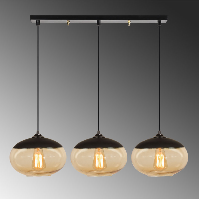 Lustre industriel scandinave, noir et miel, 29,5 po x 9,8 po | Corps en métal, hauteur réglable (44,5 à 61,4 pouces) | 3 x douilles E27 (40 W maximum) | Conception nostalgique pour décoration intérieure moderne, indice de protection IP20