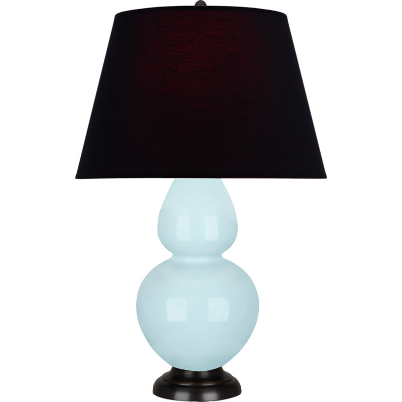 Lampe de table double gourde en céramique, Bleu bébé verni / bronze, Noir / Rouge, Bronze