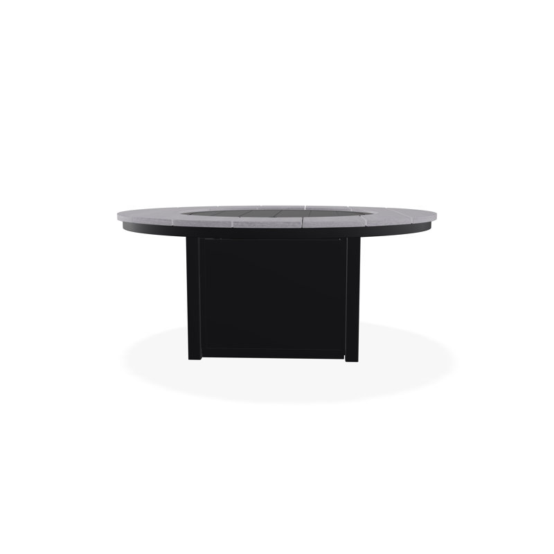 Round Rustic Polymer Fire Table with Propane Shelf, 23" H x 54" W x 54" D, Black/Cape Gray