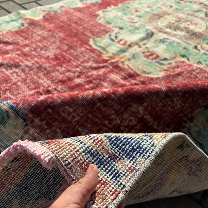Tapis rouge en laine Vintage Patchwork