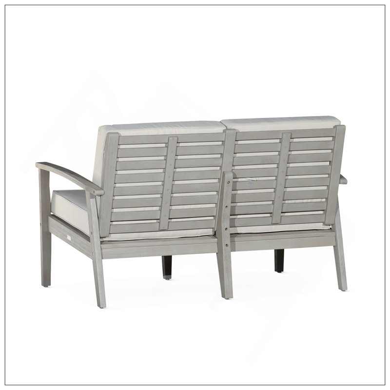 Eucalyptus Loveseat With Cushions, Driftwood Gray Finish, Gray, Green