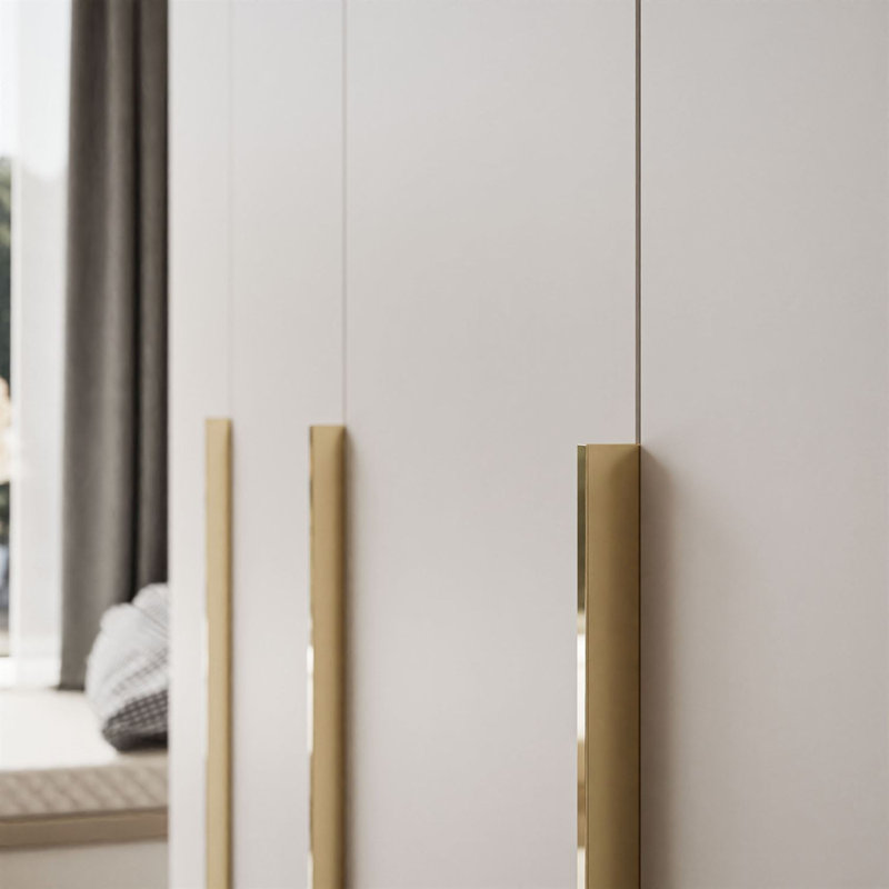 4 Door Manufactured Wood Wardrobe, gold handles
