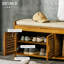 Banc à chaussures avec armoires de rangement, banc d'entrée en bambou avec coussin de siège, 3 portes et compartiment caché pour le couloir, brun