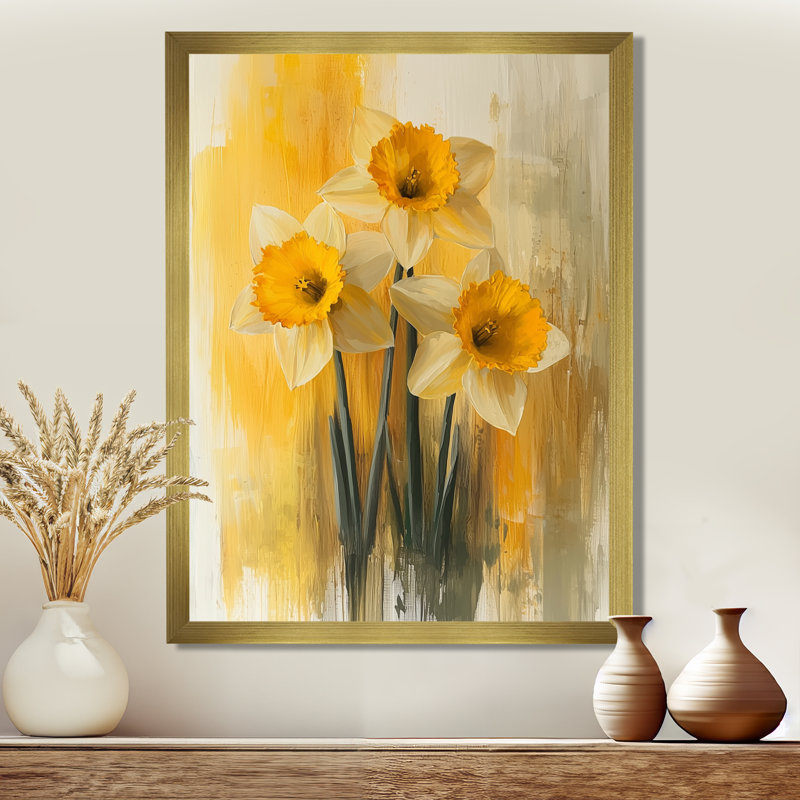Hendrickson - Floral Wall Art Prints, 32" H x 24" W, Framed Print without Mat, Gold