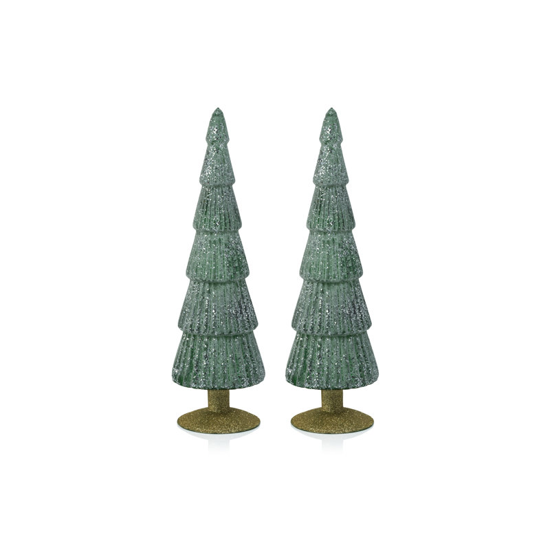 Arbre en verre Amaryllis sur base scintillante, H 13,5 po x l 3,5 po x P 3,5 po, Vert/doré