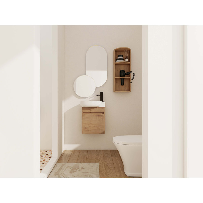 Soft Close Doors Bathroom Vanity With Sink And Storage Rack,16 Inch  For Small Bathroom, Imitation chêne