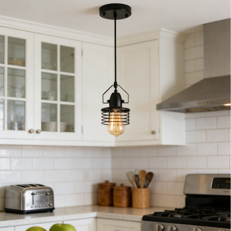 Mini-luminaire suspendu cage à ressort 1 lumière industrielle (ampoule non incluse)
