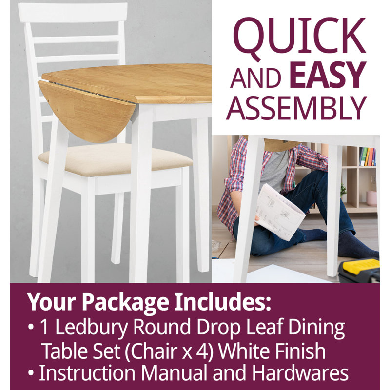 Ahwahnee 4 - Person Drop Leaf Dining Set, White, White