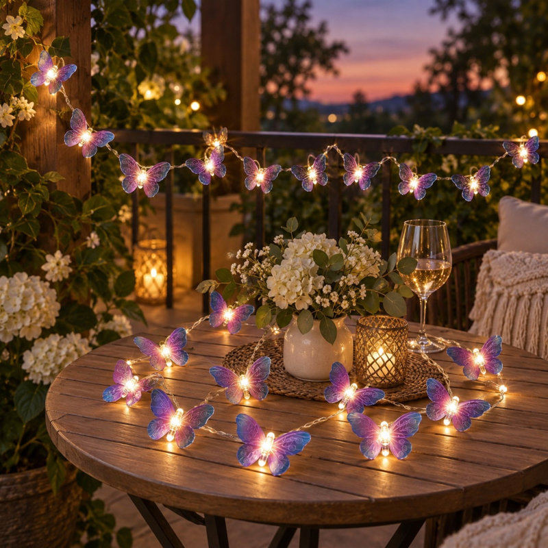 9.8-Foot Purple Butterfly String Lights with 20 Battery-Powered LEDs