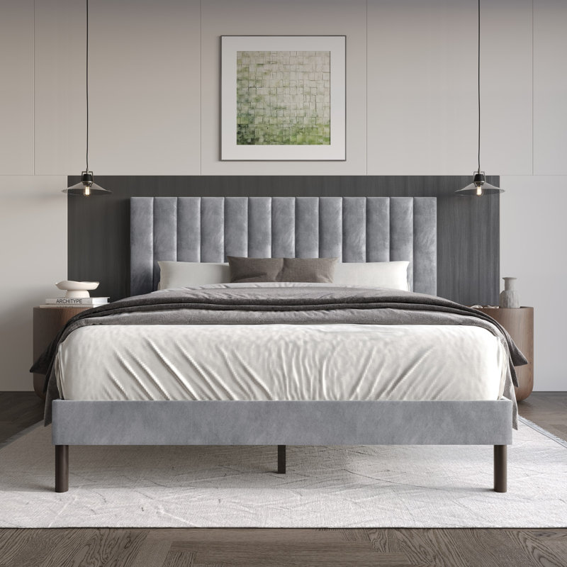 Sitka Upholstered Platform Bed, Queen, Silver Gray