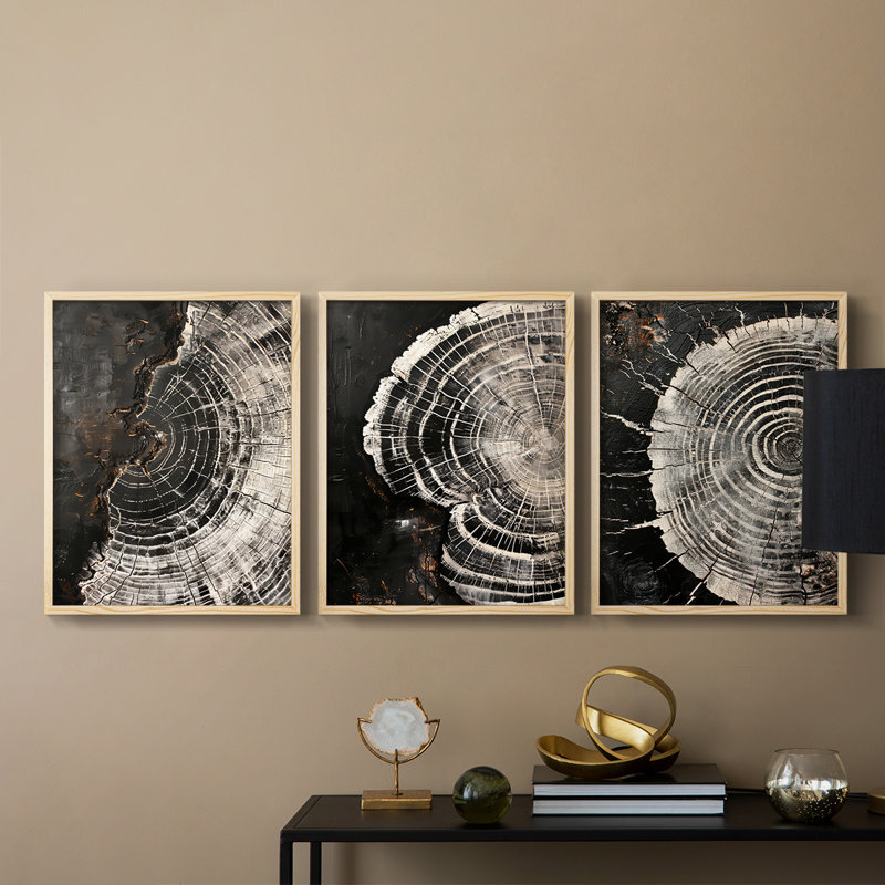 Abstract  Series  LI  -Set Of 3 Framed Giclee Prints -Ready to Hang, Natural Framed, 10" H x 8" W