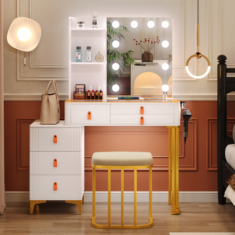 Dressing Table, White/Gold