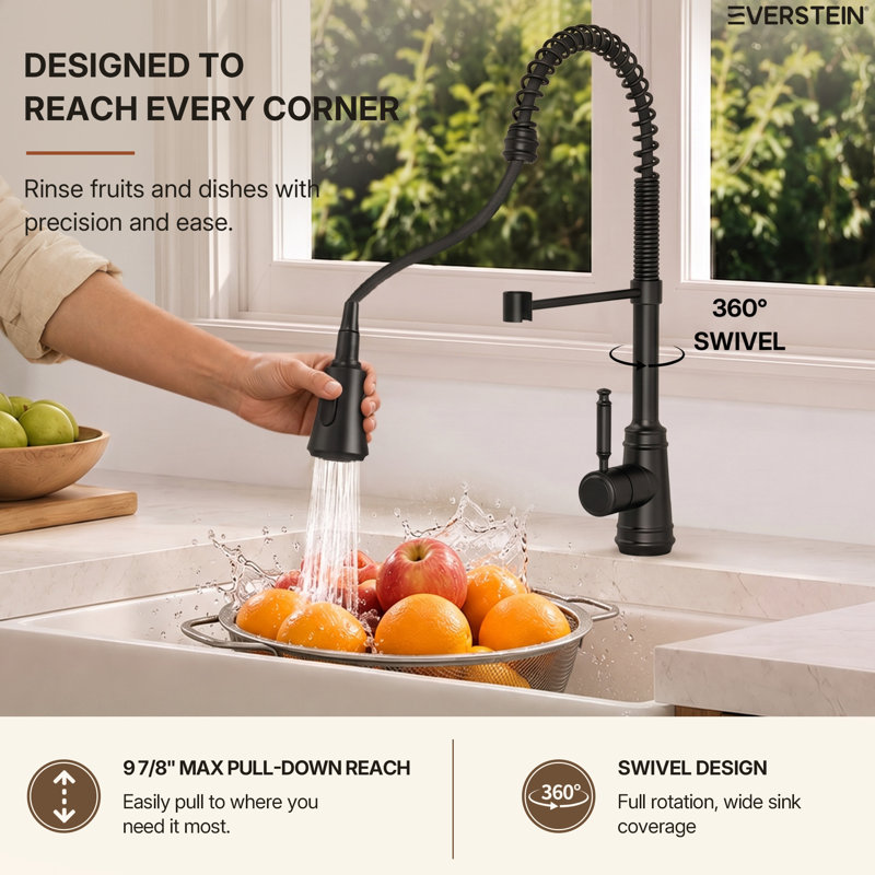 Commercial Style Dual Function Single Handle Pull Down Kitchen Faucet, Matte Black