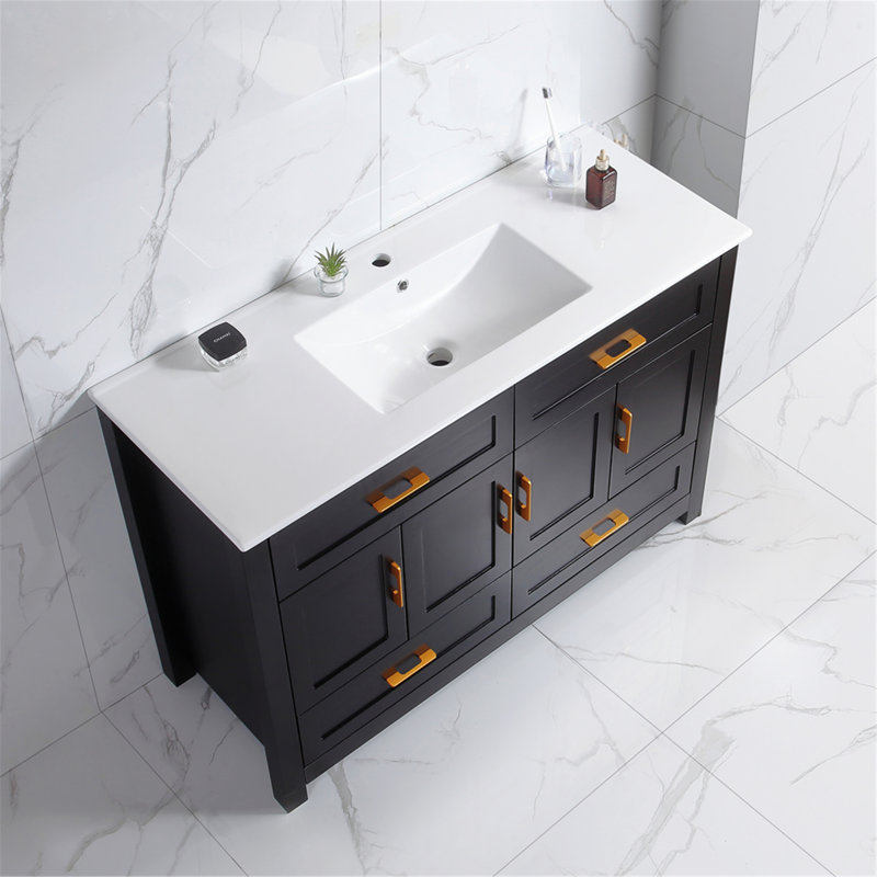 Bathroom Vanity With Ceramic Sink, Wooden Storage Cabinet With Drawers And Soft Close Doors, Bathroom Vanity With Storage For Home