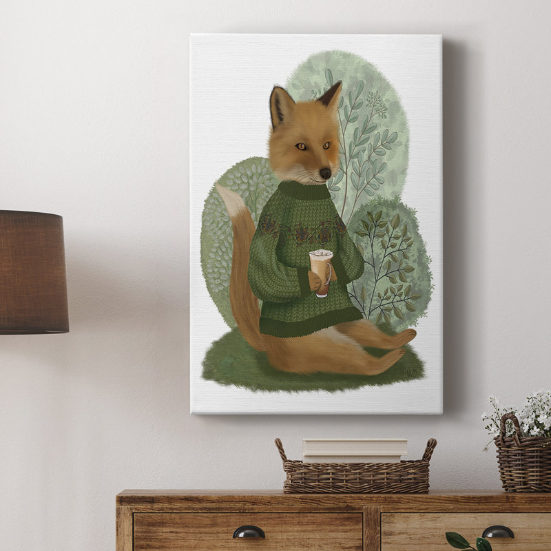 Latte renard en chandail - galerie Cavas sur mesure, H 27 po x l 18 po