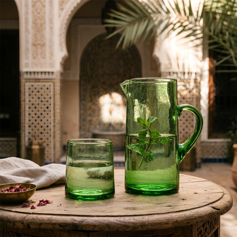Nicola Spring Jebel Recycled Glass Pitcher Jug, Green
