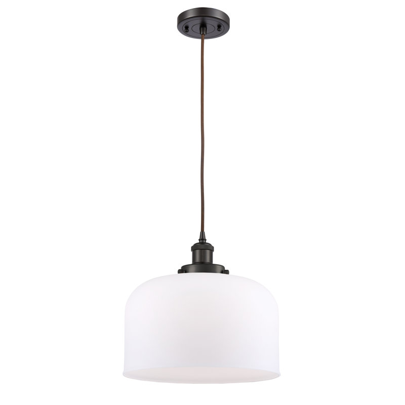 Mini luminaire suspendu à cordon 1 lumière Ballston Urban Bell, Blanc mat, Bronze frotté à l'huile, Ampoule non incluse