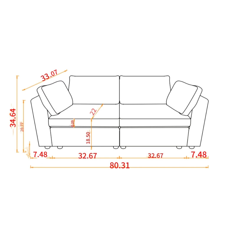 Grey Chenille Fabric Modular With Solid Wood Frame And High-elastic Sponge Couch In For Apartments