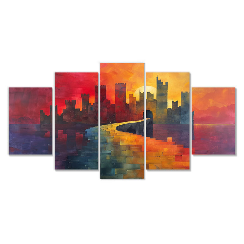 Rouge, jaune, fantastique, folie, tours I - ensemble d'art mural tours