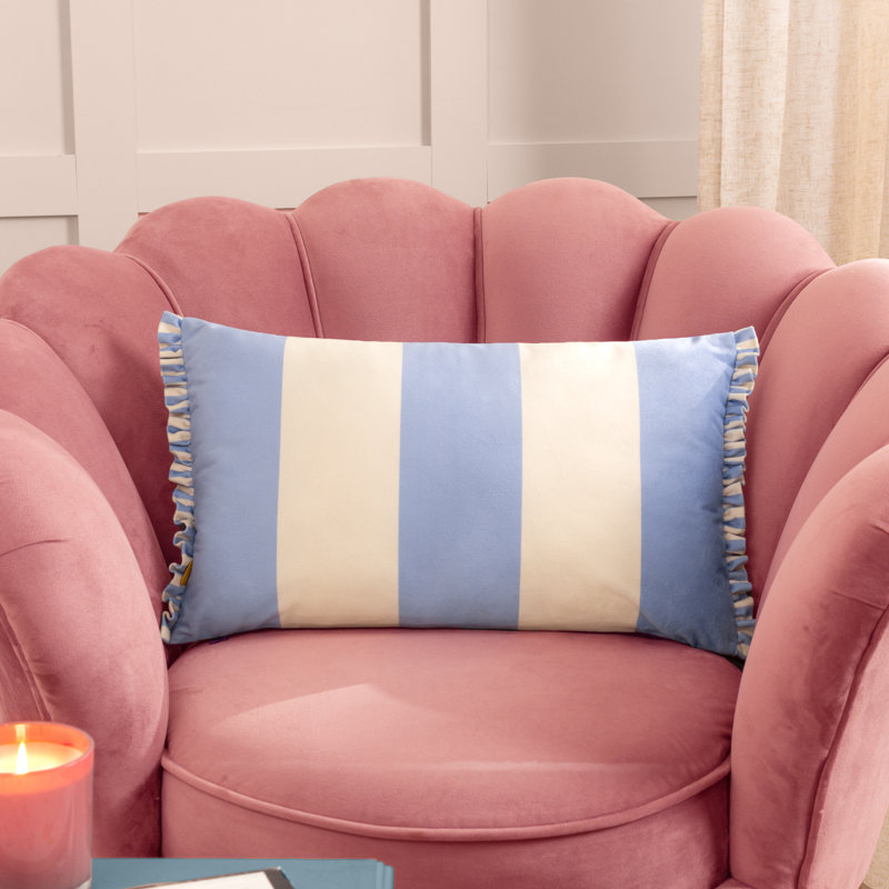Furn. Araya Striped Frilled Cushion, Blue, Polyester/Feather