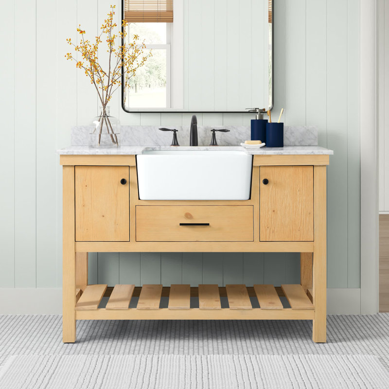 Meuble-lavabo simple 48 po avec dosseret Pelaghia, Bois naturel