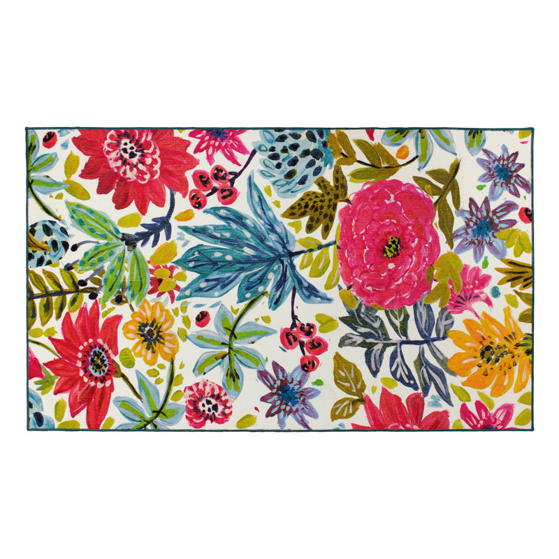 Multicolor Floral Synthetic Washable 5' x 7' Rug
