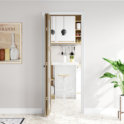 Porte pliante double en verre givré 28 po x 80 po à 3 portes en bois massif avec quincaillerie d'installation