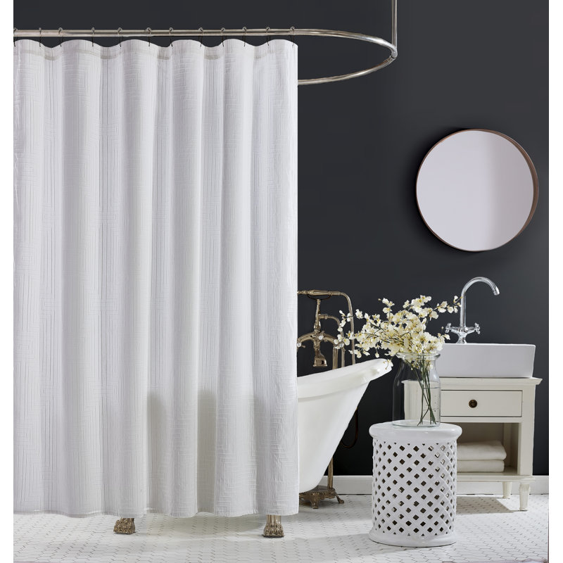 Lara Cream Cotton Jacquard Shower Curtain with Polyester Lining