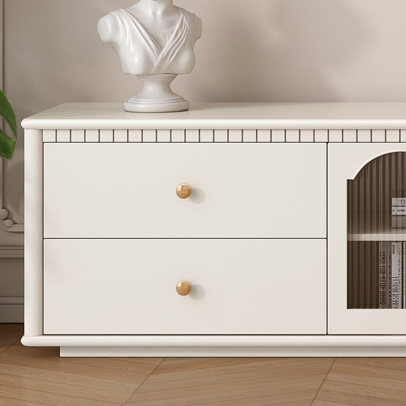 Meuble télé en bois massif de style français, H 23,62 po x L 70,86 po x l 15,74 po, Crème