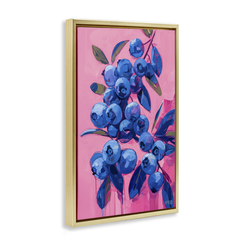«Vibrant Blueberries» sur toile flottante encadrée rose par RB, H 25 po x l 17 po, Cadre flottant métallique doré