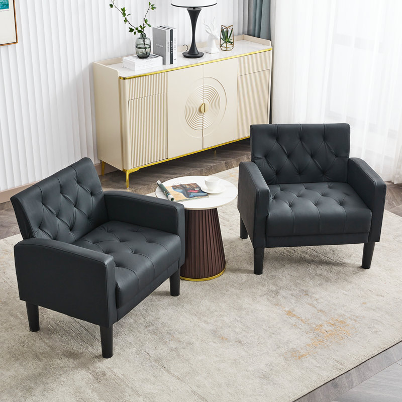 32" W Tufted Accent Living Room Armchairs(Set Of 2), Black
