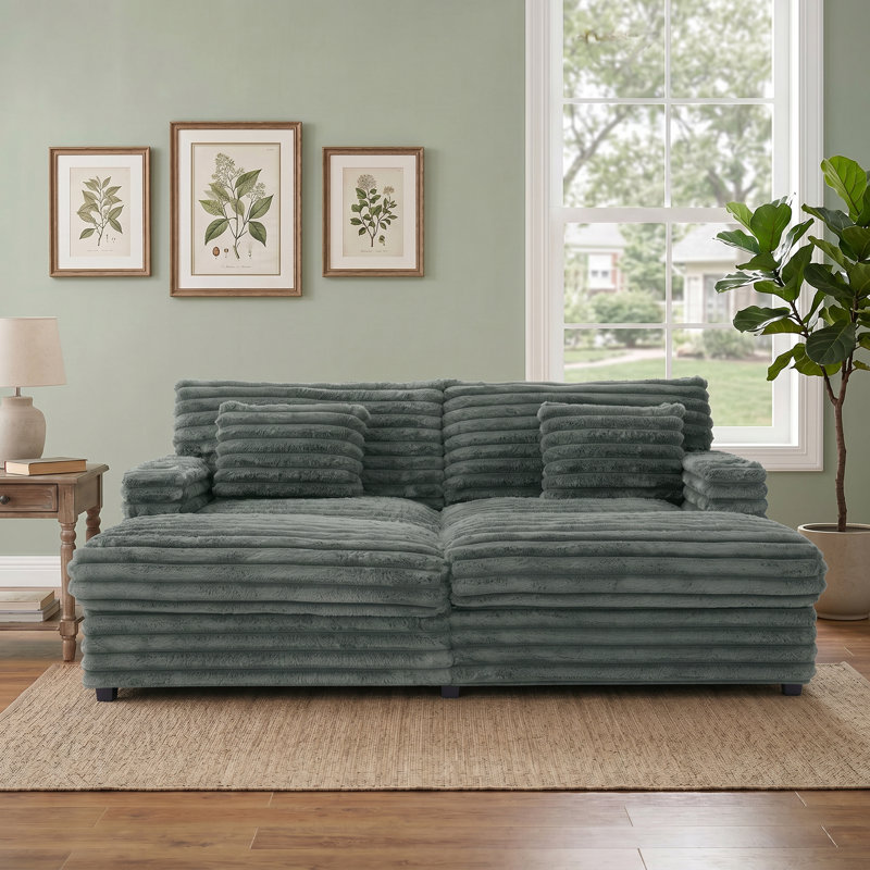 Canapé double 83,5 po en fausse fourrure surdimensionné vert sauge, Sage Green