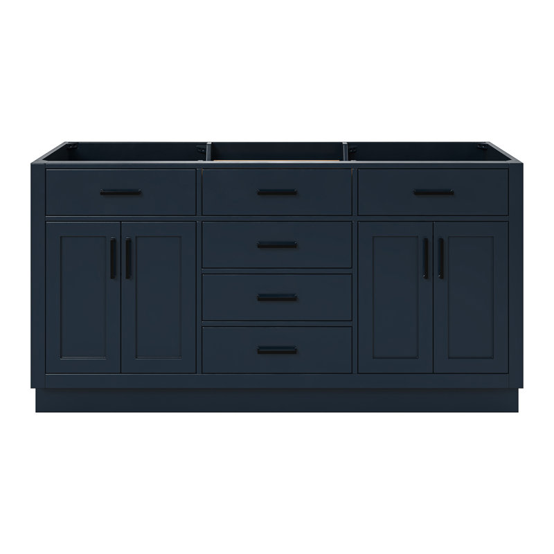 Base de meuble-lavabo double en bois massif 66 po Osoria, Bleu minuit