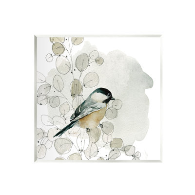 Au-827-Wood " Finch Bird Perched Soft Botanicals " by Livi Finn