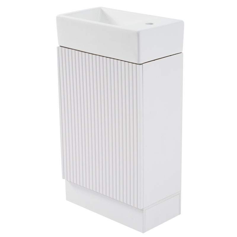 Meuble-lavabo 18,6 po avec lavabo, meuble-lavabo avec tablette à deux niveaux, orientation gauche ou droite, blanc