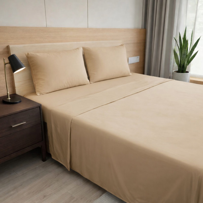 Ultra Soft Bamboo Sheet Set - 4 Pc Set - Wrinkle Resistant - Cooling Sheets with Deep Pockets, Light Khaki